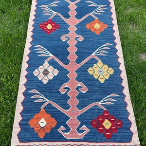 Small Rug, Oushak, Vintage Indigo Blue Floor Door Mat, Turkish Rug, Bath Mat Rug, Area Rug, Floor Rug, Hand Made Rug, Bohemian Rug, 2'9x1'7 image 2