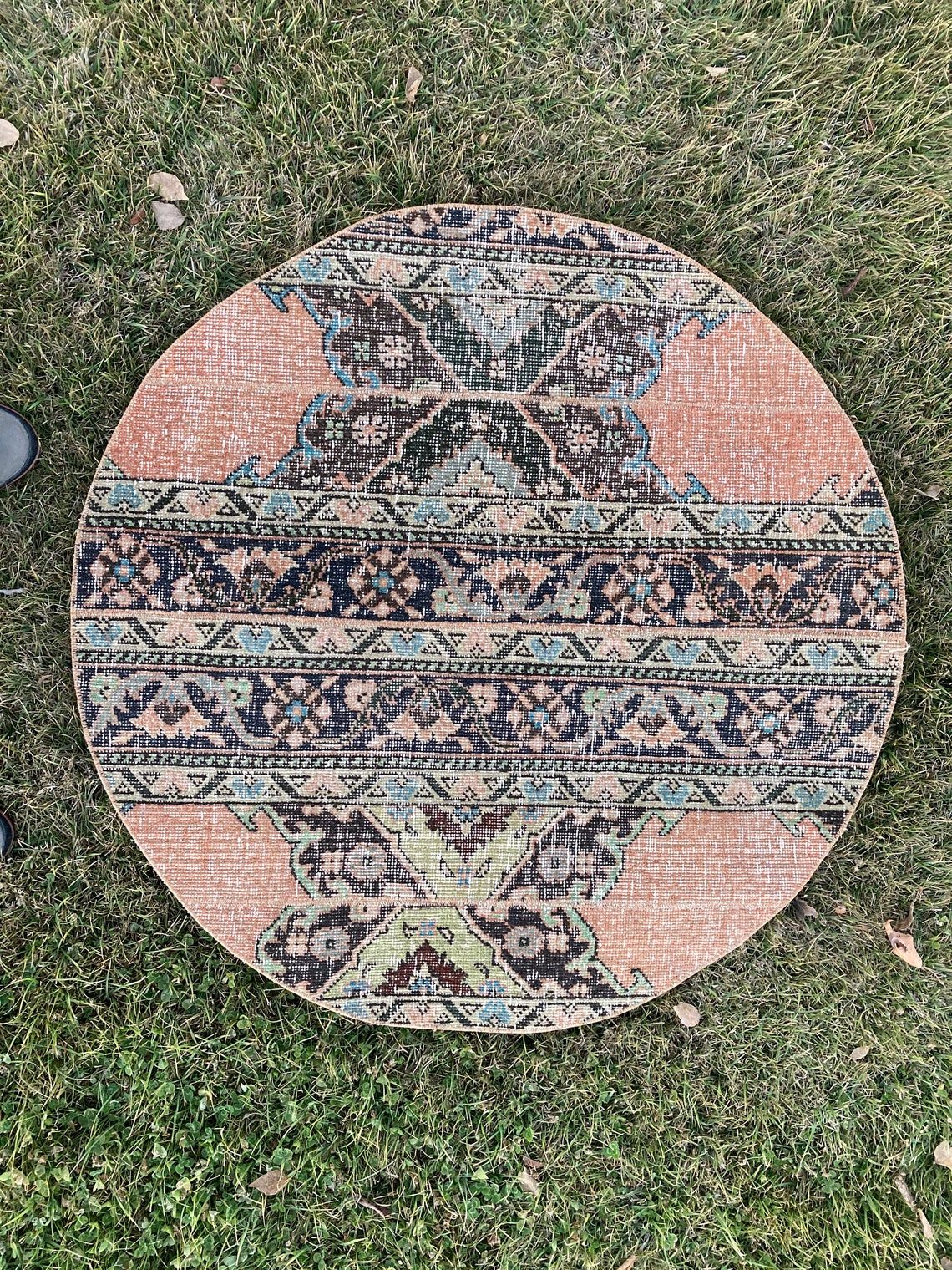 Hand Knotted Vintage Round Rug Oushak Round Rug Turkish Etsy