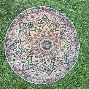 Nomadic Vintage Oushak Round Rug, Turkish Rug, Entry Round Rug, Round Door Mat Rug, Distressed Round Rug, 3’x3’ feet Floor Round Rug, Rugs