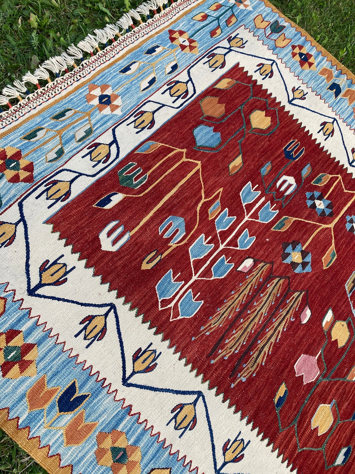 Rustic Floor Floral Red Area Kilim Rug Turkish Kilim Rug Etsy