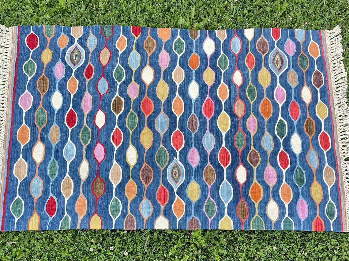 Blue Modern Kilim Rug Turkish Kilim Rug Vintage Rug Rug Etsy