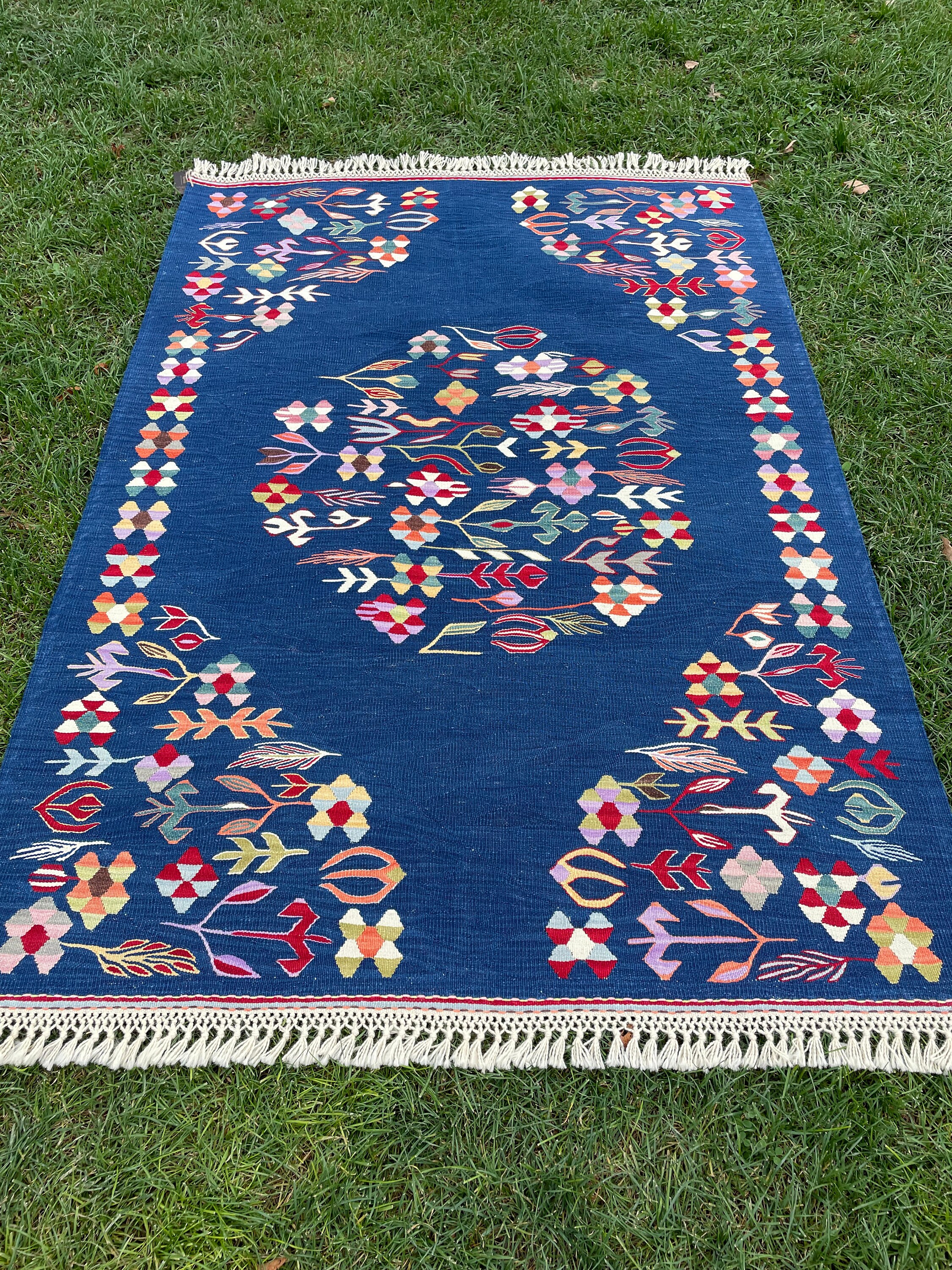 Rustic Decor Blue Rug, Wedding Decor Rug, Turkish Kilim Rug, Blue Wool ...