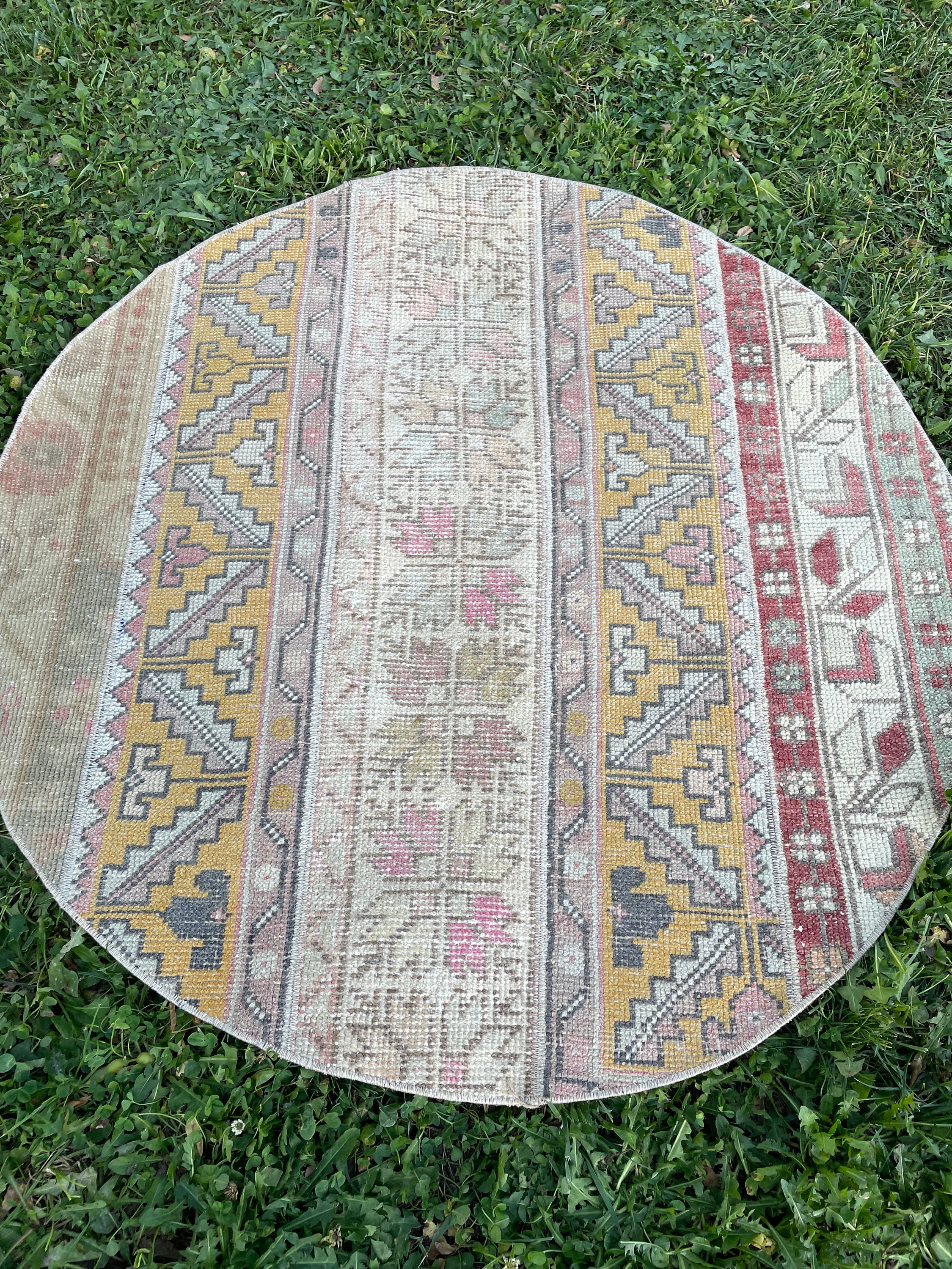 Round Rug, Muted Round Rug, Vintage Round Rug, Oushak Round Rug ...