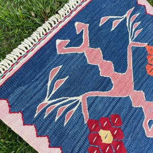 Small Rug, Oushak, Vintage Indigo Blue Floor Door Mat, Turkish Rug, Bath Mat Rug, Area Rug, Floor Rug, Hand Made Rug, Bohemian Rug, 2'9x1'7 image 5
