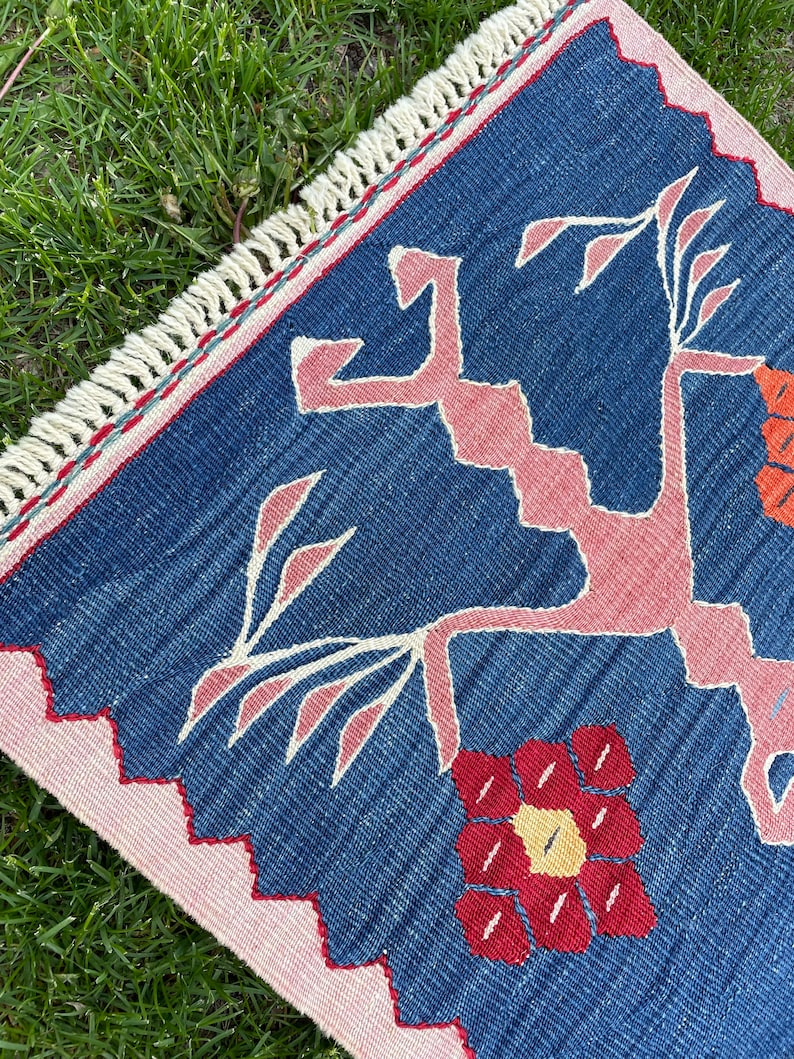 Small Rug, Oushak, Vintage Indigo Blue Floor Door Mat, Turkish Rug, Bath Mat Rug, Area Rug, Floor Rug, Hand Made Rug, Bohemian Rug, 2'9x1'7 image 5