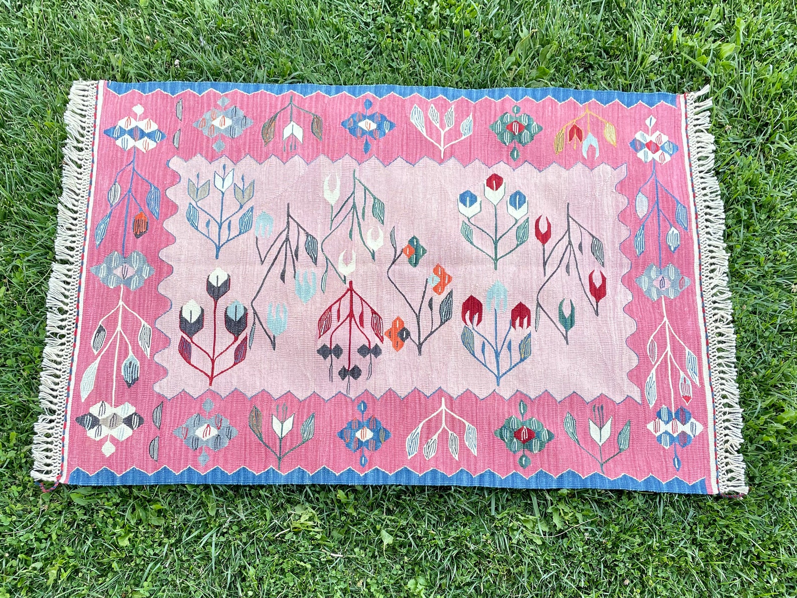 Handmade Pink Kilim Rug Wall Decor Rug Pink Rug Turkish Etsy