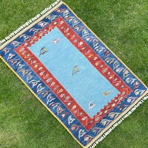 Handmade Luxury Rugs, Designer Area Rug, Kilim Rug, Blue Kilim Rug, Oriental Rug, Contemporary Rug, Vintage Kilim Rugs, 4’ x 5’8” Feet