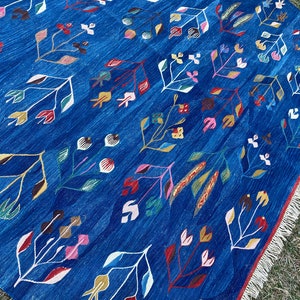 Oversize Blue Rug, Large Oriental Carpet, Vintage Handmade Rug, Boho ...