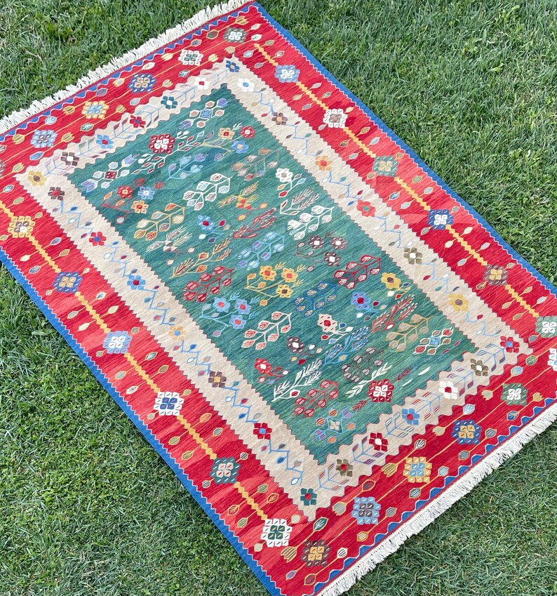 5'3x7'6 Ft Green Rug Handwoven Rug Etsy