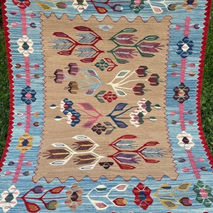 KILIM RUG, Vintage rug, Vintage Turkish Kilim Rug, Anatolian Hand Knotted Rug, Oushak rug, Multi Colored Kilim, Kids Room Rug, 3'8x3'1 ft image 6