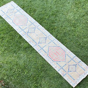 Tappeto corridore per scale in lana orientale fatto a mano stretto, corridore tappeto patchwork vintage, tappeto d'ingresso antico, tappeto corridoio, tappeto corridore turco, 13'6x2'5
