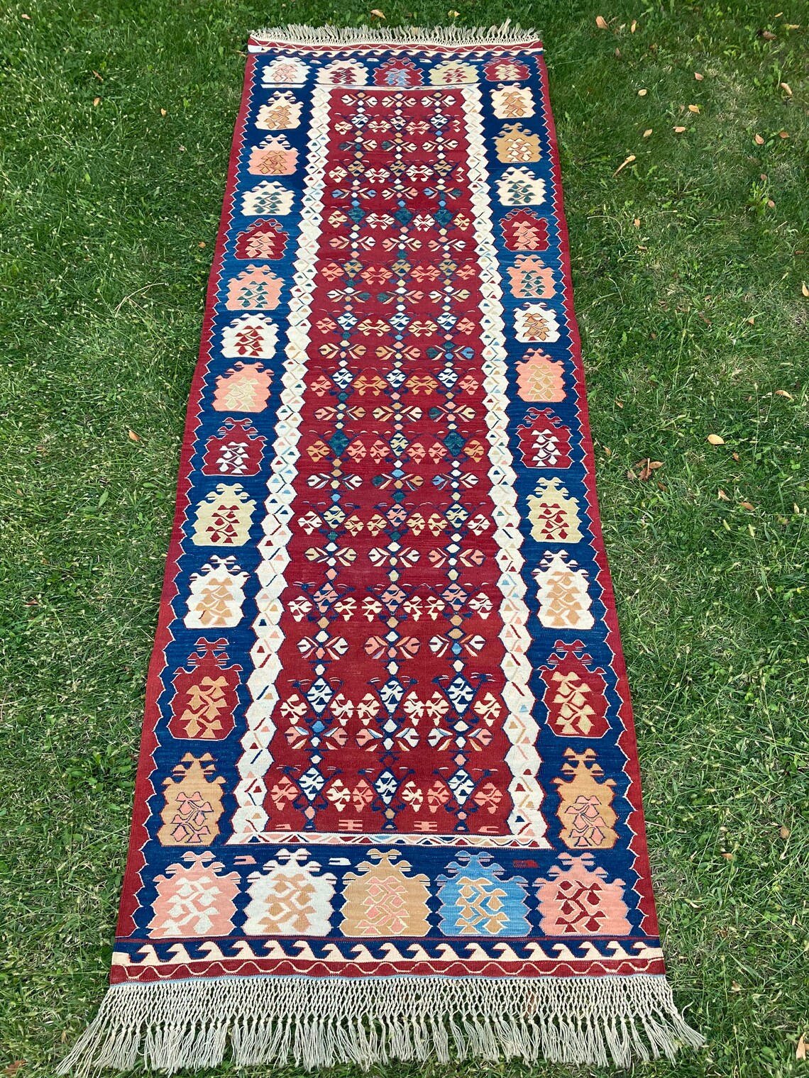 Oriental Wool Red and Blue Runner Rug Turkish Oushak Runner Etsy