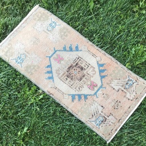 Handmade Antique Small Rug, Wool Bathroom Rug, Oriental Small Rug, Door Mat Rug, Bath Mat Rug, Small Pink Rug, Entry Rug, 1’4&quot;x3’ feet
