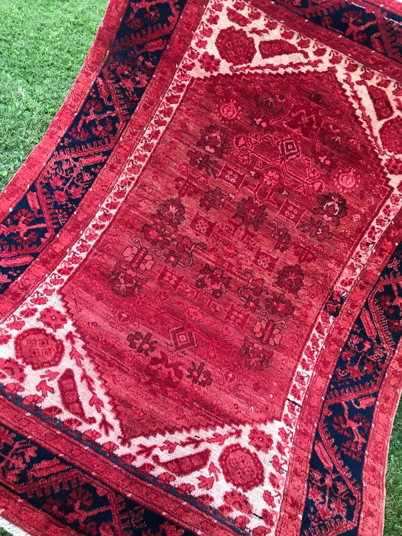 Oriental Blue and Red Rug Vintage Rug Turkish Rug Oushak Etsy UK