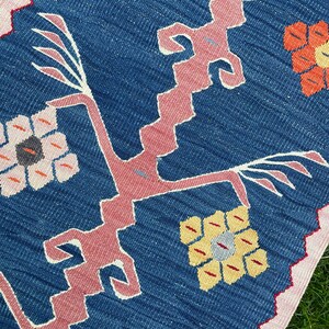 Small Rug, Oushak, Vintage Indigo Blue Floor Door Mat, Turkish Rug, Bath Mat Rug, Area Rug, Floor Rug, Hand Made Rug, Bohemian Rug, 2'9x1'7 image 10