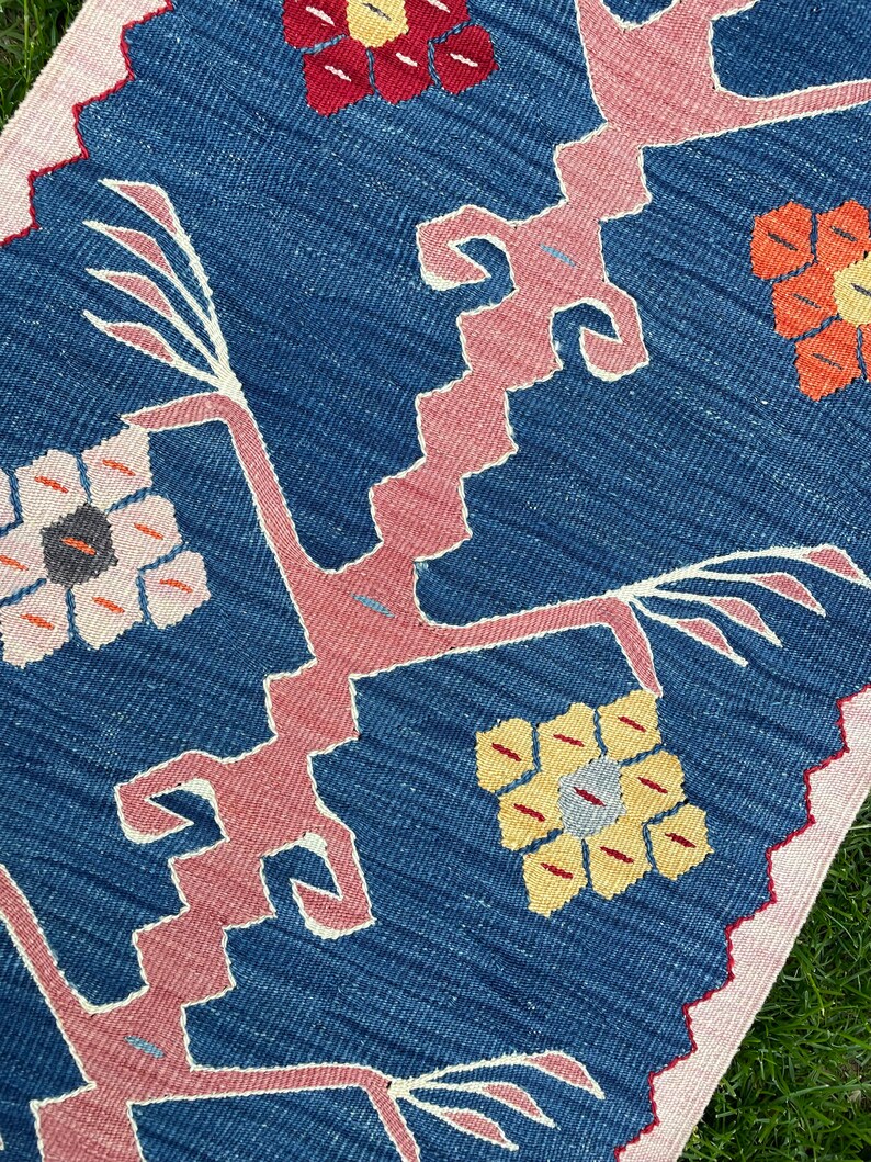 Small Rug, Oushak, Vintage Indigo Blue Floor Door Mat, Turkish Rug, Bath Mat Rug, Area Rug, Floor Rug, Hand Made Rug, Bohemian Rug, 2'9x1'7 image 10