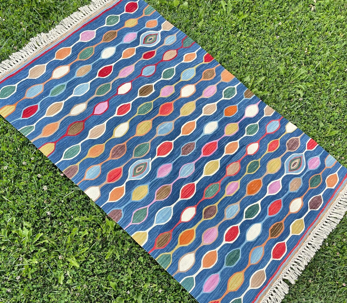 Blue Modern Kilim Rug Turkish Kilim Rug Vintage Rug Rug Etsy