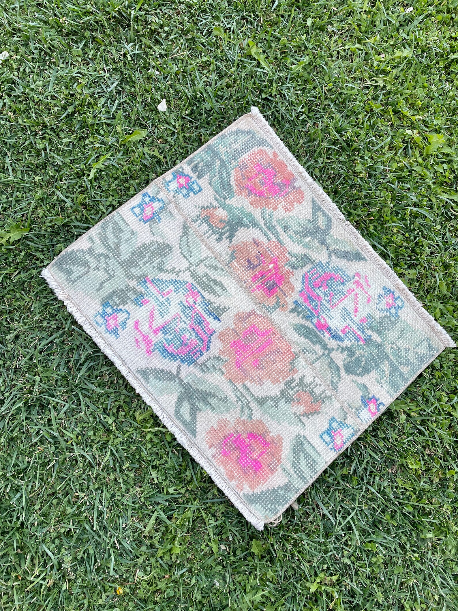 Pink and Navy Blue Square Rug Bathroom Rug Vintage Small Etsy