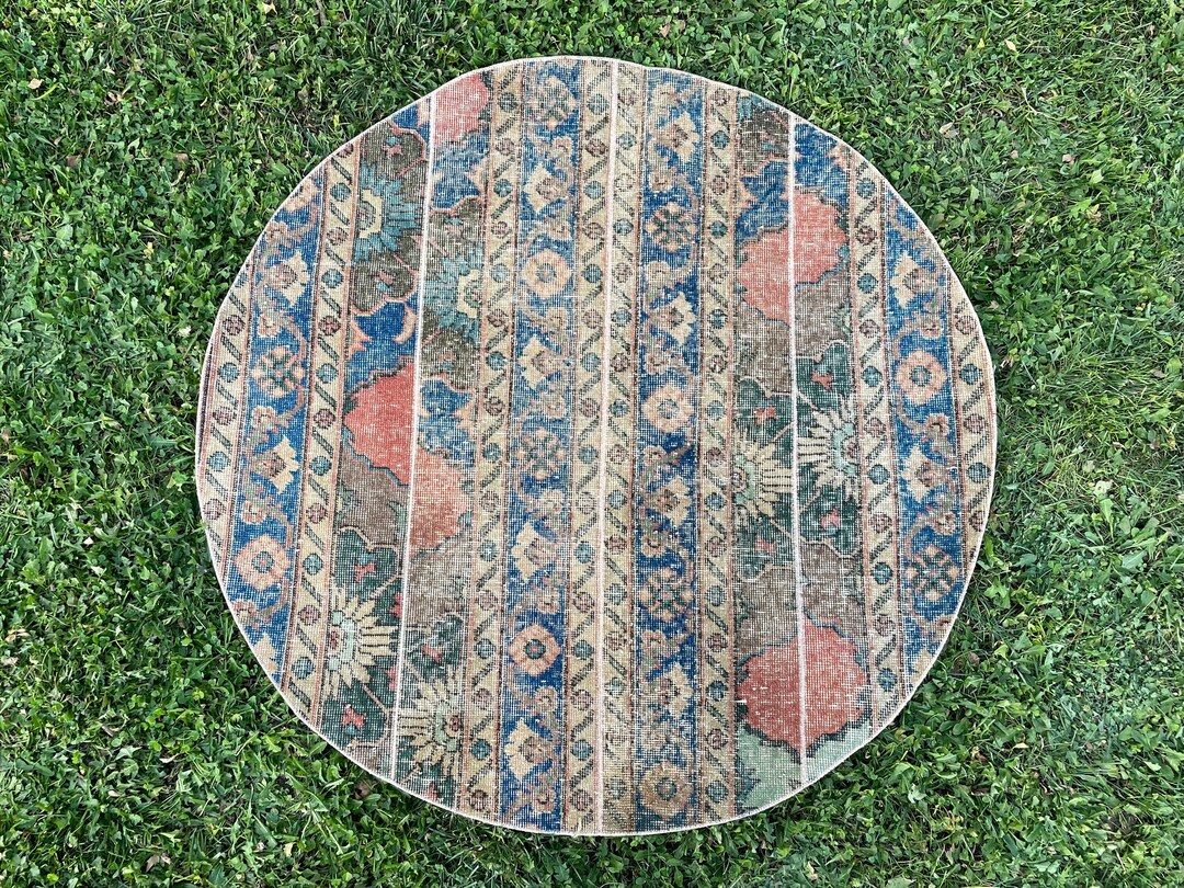 4x4 Round Rug, Hand Woven Circle Rug, Patchwork Area Round Rug ...