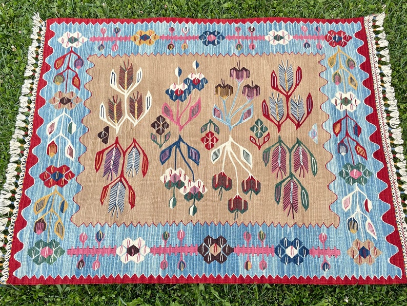 KILIM RUG, Vintage rug, Vintage Turkish Kilim Rug, Anatolian Hand Knotted Rug, Oushak rug, Multi Colored Kilim, Kids Room Rug, 3'8x3'1 ft image 4
