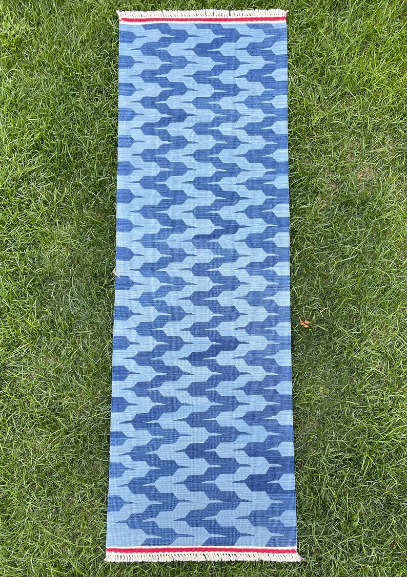 Blue Kilim Runner, Modern Kilim Runner, Kilim Rug, Scandinavian Rug, Blue Runner, Handmade Kilim Rug, Soutwestern Rug, Kilim Rug, 2’ x 6’5 image 3