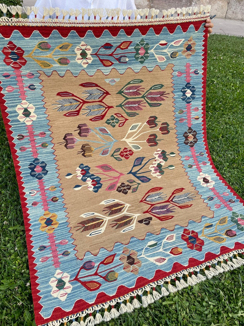 KILIM RUG, Vintage rug, Vintage Turkish Kilim Rug, Anatolian Hand Knotted Rug, Oushak rug, Multi Colored Kilim, Kids Room Rug, 3'8x3'1 ft image 5