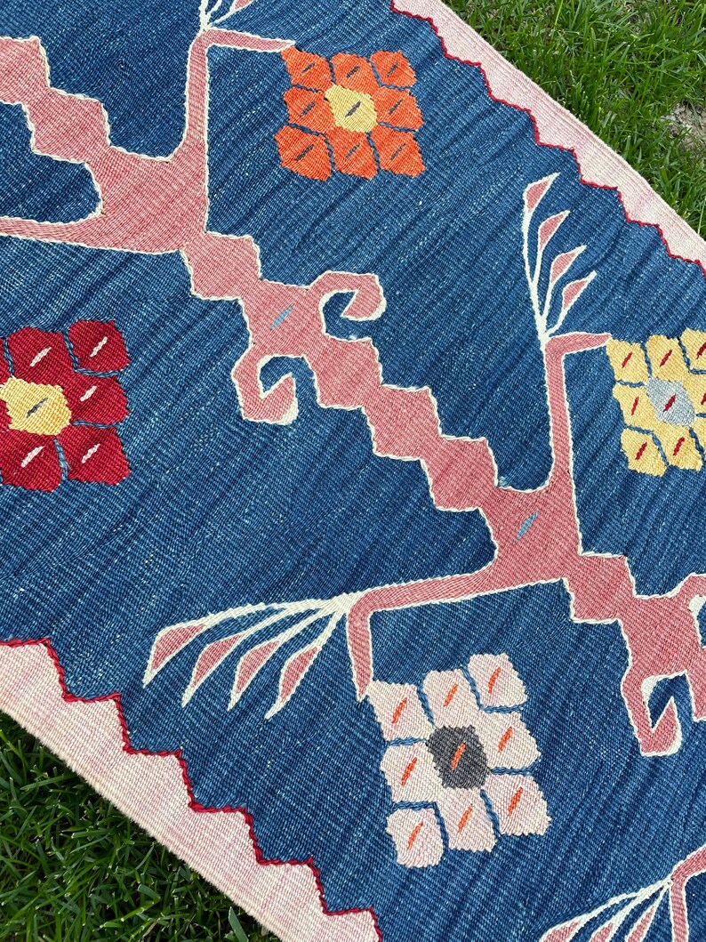 Small Rug, Oushak, Vintage Indigo Blue Floor Door Mat, Turkish Rug, Bath Mat Rug, Area Rug, Floor Rug, Hand Made Rug, Bohemian Rug, 2'9x1'7 image 6