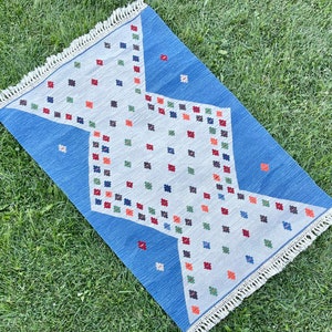 Oriental Modern Wool Blue and Gray Kilim Rug, Turkish Oushak Rug, Boho Rug, Bedroom Rug, Entry Rug, Vintage Rug, Kitchen Rug Carpet, 3&#39;2x5’2
