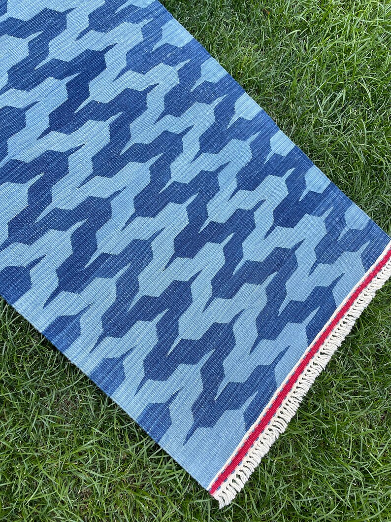 Blue Kilim Runner, Modern Kilim Runner, Kilim Rug, Scandinavian Rug, Blue Runner, Handmade Kilim Rug, Soutwestern Rug, Kilim Rug, 2’ x 6’5 image 10