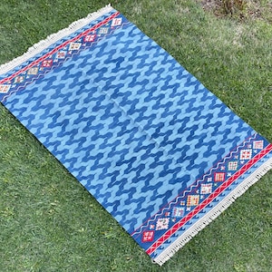 Blue and Lihgt Blue Kilim Rug, Handmade Area Rugs, 5x8 Blue Kilim Rug, Living Room Rug, Modern Blue Carpet, Kelim Tapis, Tappeto,