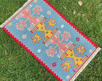 Rugs and Carpets Handmade and Oriental, Turkish Kilim Rug, Vintage Bohemian Kilim Rug, Small Kilim Rug, Decorative Decor Rug, 2’8” x 1’7” ft