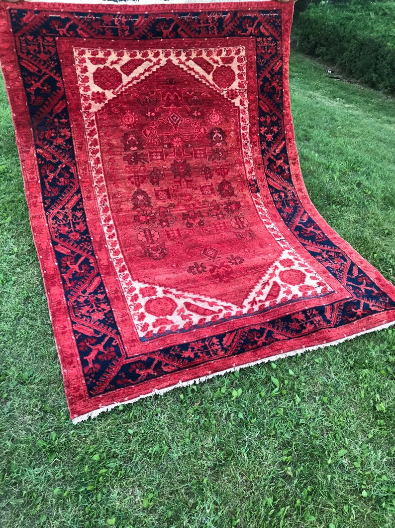 Oriental Blue and Red Rug Vintage Rug Turkish Rug Oushak Etsy UK