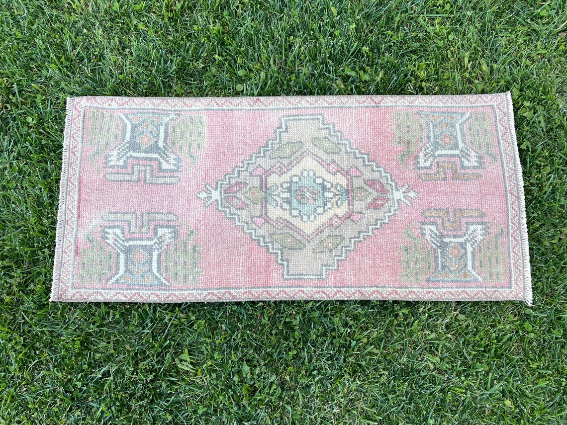 Antique Bohemian Small Floor Rug, Distressed Wool Small Turkish Rug ...