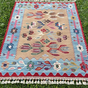 KILIM RUG, Vintage rug, Vintage Turkish Kilim Rug, Anatolian Hand Knotted Rug, Oushak rug, Multi Colored Kilim, Kids Room Rug, 3'8x3'1 ft image 2