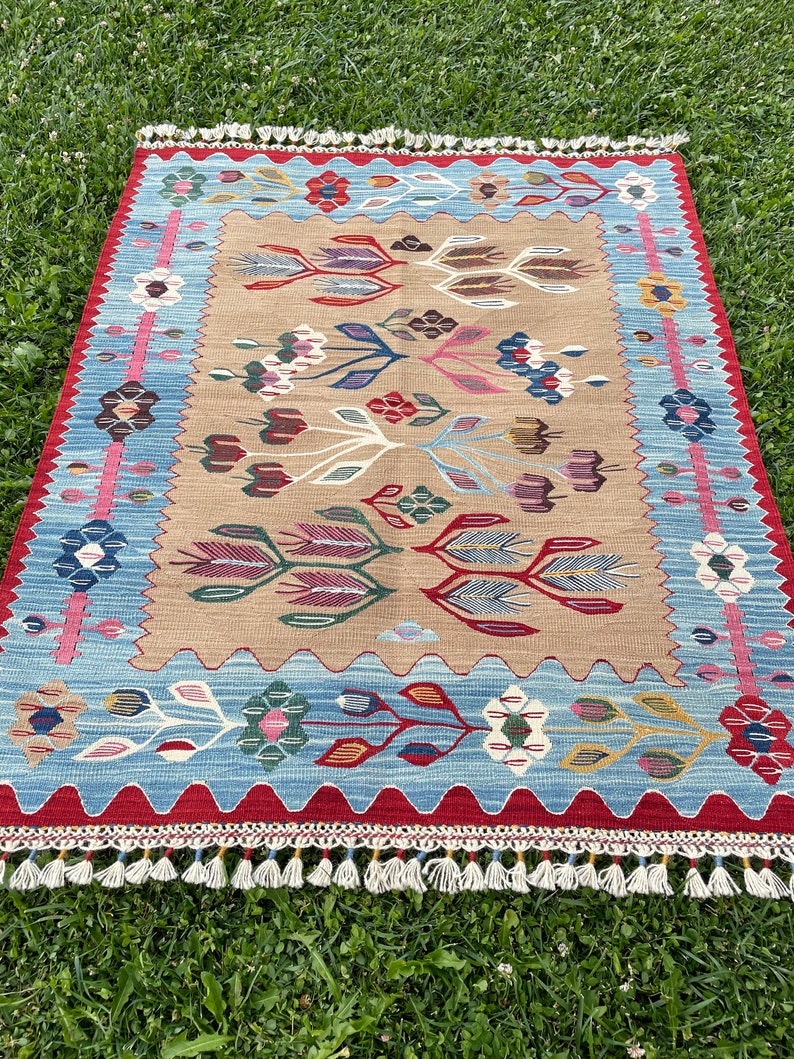 KILIM RUG, Vintage rug, Vintage Turkish Kilim Rug, Anatolian Hand Knotted Rug, Oushak rug, Multi Colored Kilim, Kids Room Rug, 3'8x3'1 ft image 2