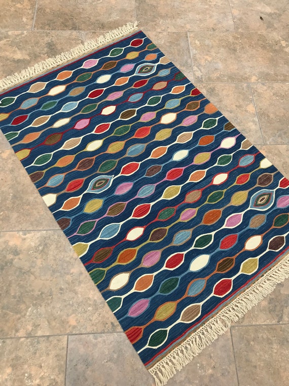 Blue Modern Kilim Rug Turkish Kilim Rug Vintage Rug Rug Etsy