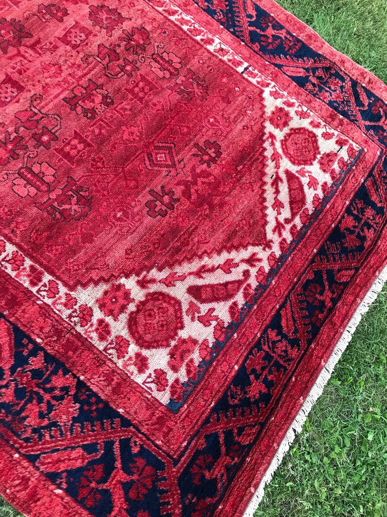 Oriental Blue and Red Rug Vintage Rug Turkish Rug Oushak Etsy UK