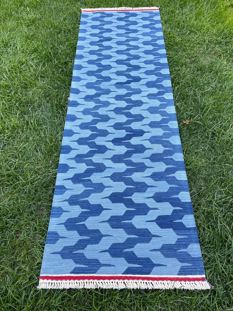 Blue Kilim Runner, Modern Kilim Runner, Kilim Rug, Scandinavian Rug, Blue Runner, Handmade Kilim Rug, Soutwestern Rug, Kilim Rug, 2’ x 6’5 image 2
