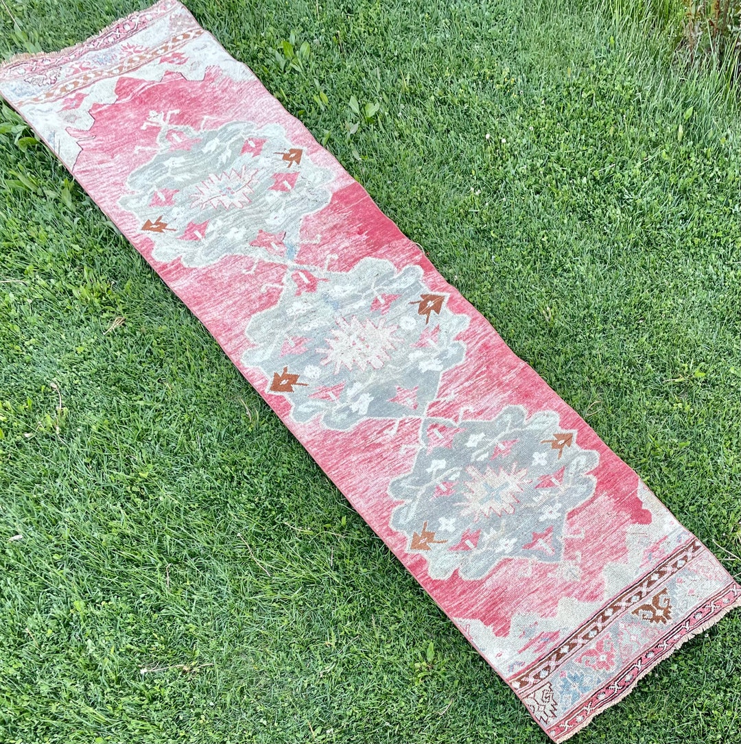 Decorative Hallway Runner Rug, Vintage Oushak Runner Rug, Turkish Wool