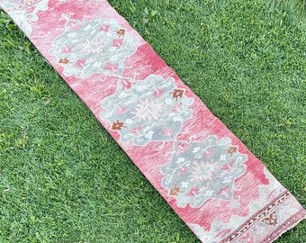 Decorative Hallway Runner Rug, Vintage Oushak Runner Rug, Turkish Wool Runner Rug, Entry Rug, Kitchen Runner Rug, Handmade Runner, 11'x2'6”