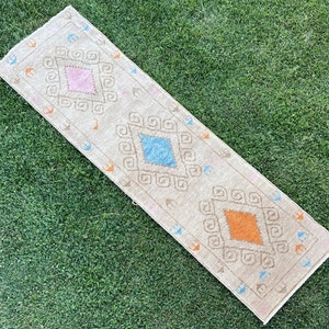 Oriental Pink Rug Runner, Vintage Runner Rug, Oushak Runner Rug, Turkish Rug Runner, Hallway Rug, Narrow Runner Rug, Boho Rugs, 2’4”x8’7” ft