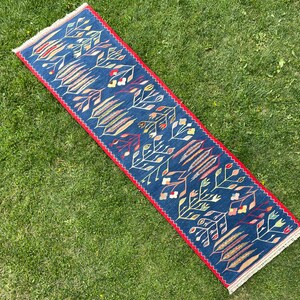 Short Kitchen Rug, Blue Runner Rug, Vintage Turkish Runner Rug, Kilim Runner Rug, Bohemian Oriental Runner Rug, Home Decor Runners, 2’3x8’