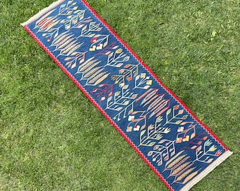 Short Kitchen Rug, Blue Runner Rug, Vintage Turkish Runner Rug, Kilim Runner Rug, Bohemian Oriental Runner Rug, Home Decor Runners, 2’3x8’