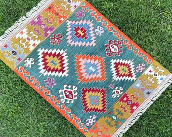Living Room Rug, Handwoven Kilim Rug, Rustic Oriental Rug, Turkish Rug, Vintage Kilim Rugs, Oushak Rug, Bohemian Area Rug, 4'8”x3'3" feet