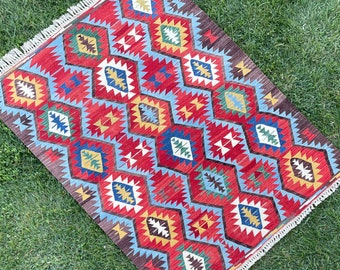 Hand Woven Rug, Kilim Rug, Turkish Oriental Carpet, Living Room Are Rug, Kitchen Rug, Bedroom Kilim, %100 Wool Carpet, 4’8x6’3