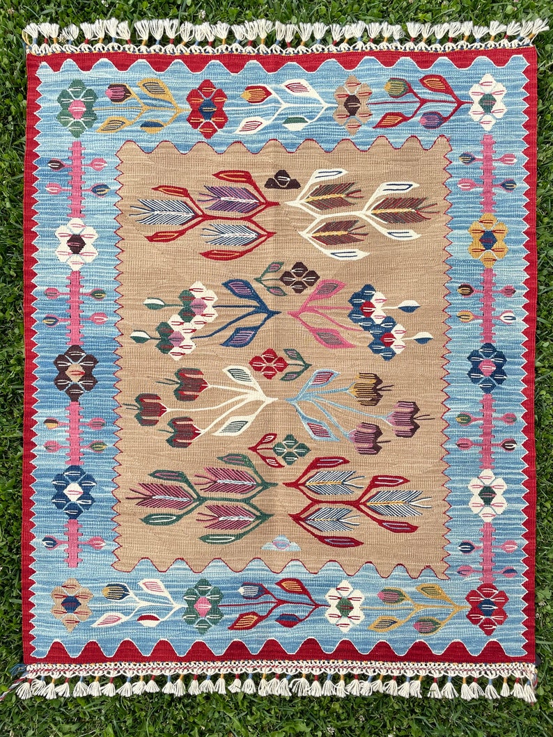 KILIM RUG, Vintage rug, Vintage Turkish Kilim Rug, Anatolian Hand Knotted Rug, Oushak rug, Multi Colored Kilim, Kids Room Rug, 3'8x3'1 ft image 3