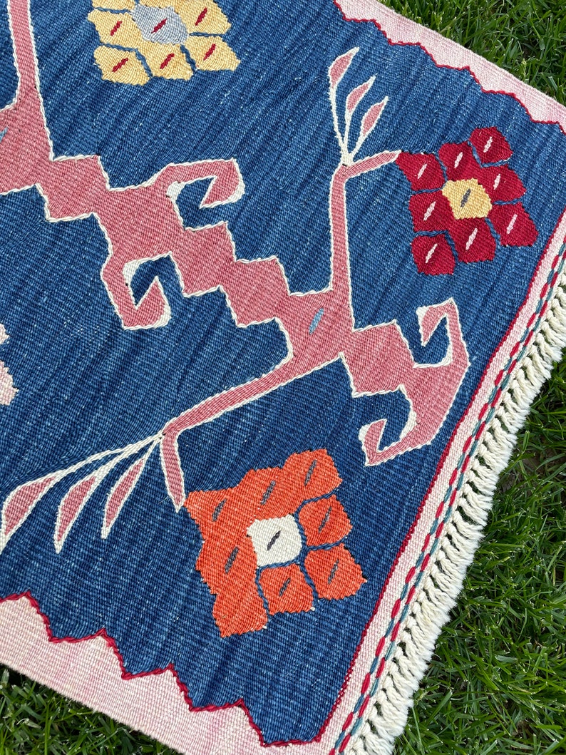 Small Rug, Oushak, Vintage Indigo Blue Floor Door Mat, Turkish Rug, Bath Mat Rug, Area Rug, Floor Rug, Hand Made Rug, Bohemian Rug, 2'9x1'7 image 7
