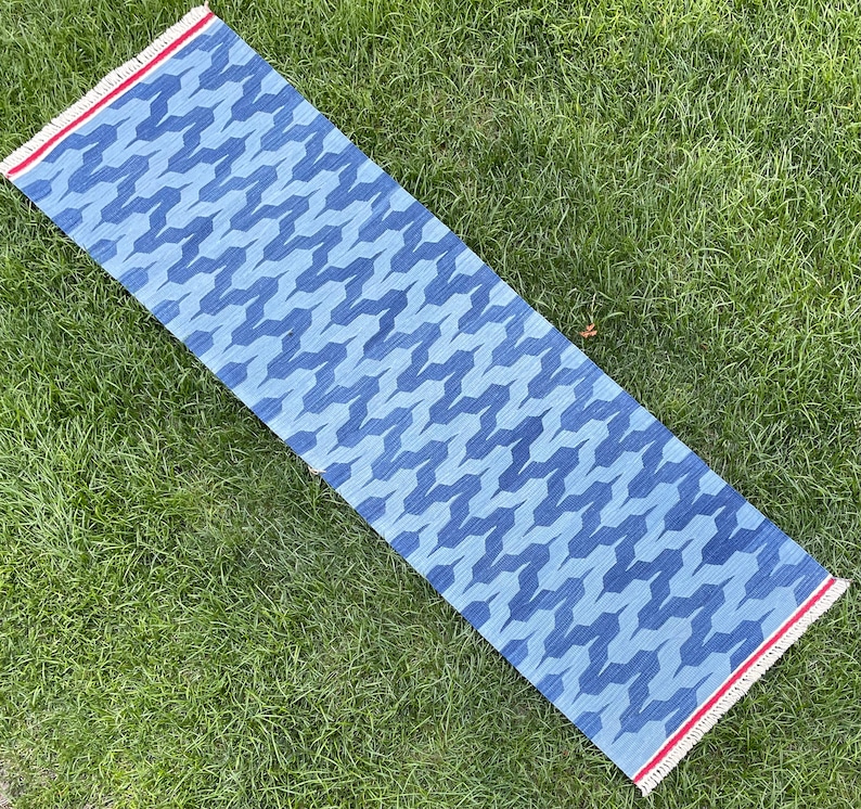 Blue Kilim Runner, Modern Kilim Runner, Kilim Rug, Scandinavian Rug, Blue Runner, Handmade Kilim Rug, Soutwestern Rug, Kilim Rug, 2’ x 6’5 image 1