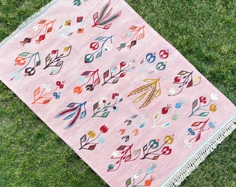 Oriental Pink Kilim Rug, Turkish Rug, Vintage Kilim Rugs, Decorative Decor Rug, Kilim Rugs, Home Living Rug, Carpet Rug, 3&#39;9”x5’8” ft