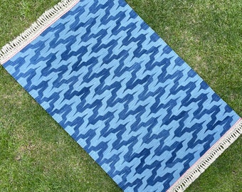 Tappeto Kilim blu moderno, Tappeto Kilim fatto a mano, Tappeti per piccole aree, Tappeto Kilim turco, Tappeto da camera da letto, Tappeto da cucina, Tappeto blu, Kilim rustico, 3'3x5'2 ft